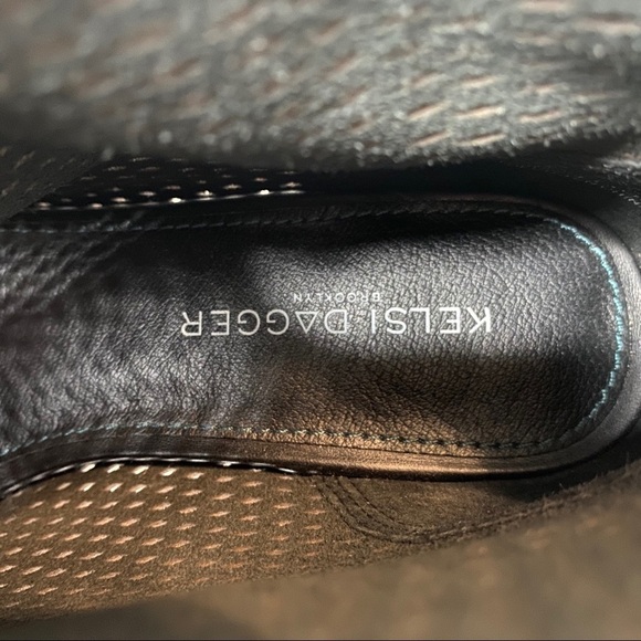 Kelsi Dagger Brooklyn Simone Peep Toe Black Perforated Leather Bootie 6 - Picture 8 of 12